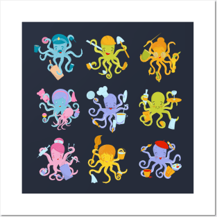 Octopus watercolor collection Posters and Art